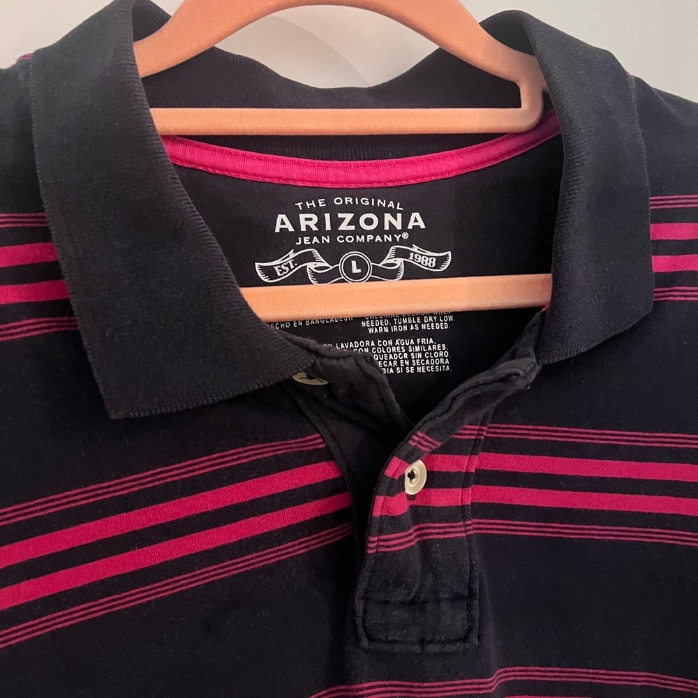 Arizona Jean Company Black and Pink Polo Shirt with Stripes - Picture 4 of 6